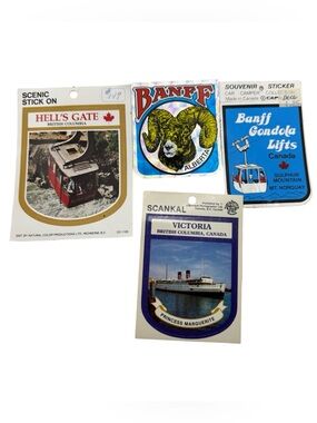 Vintage Canada Souvenir Decal Sticker Lot 4 Banff Hells Gate Victoria BC‎ NOS